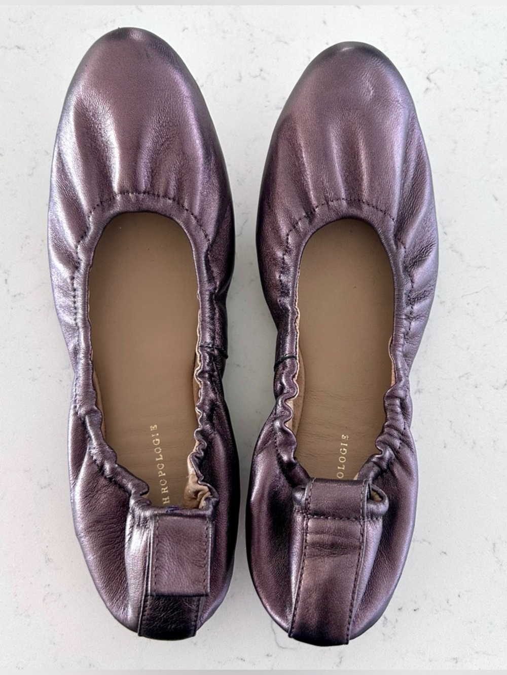 Anthropologie Ballerina Flats Purple Metallic 8 Comfort Fairy Spring Summer EUC